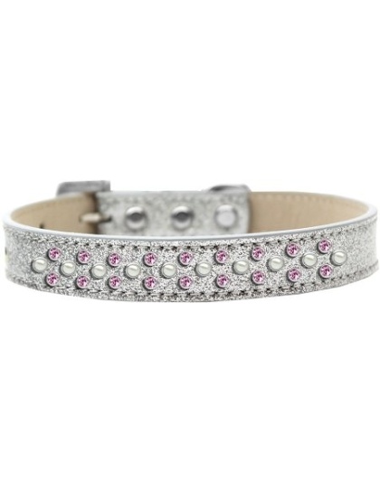 Sprinkles Ice Cream Dog Collar Pearl and Light Pink Crystals Size 12 Silver
