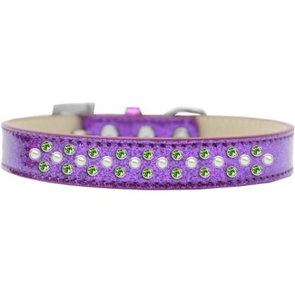 Sprinkles Ice Cream Dog Collar Pearl and Lime Green Crystals Size 12 Purple