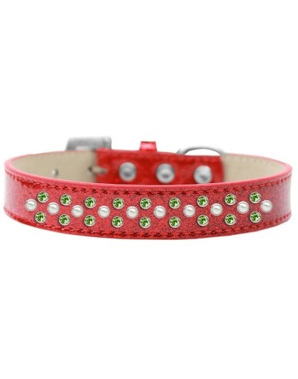 Sprinkles Ice Cream Dog Collar Pearl and Lime Green Crystals Size 12 Red