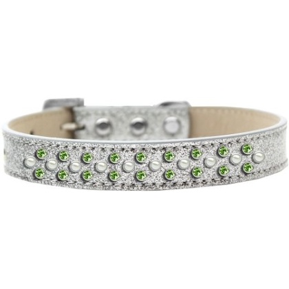 Sprinkles Ice Cream Dog Collar Pearl and Lime Green Crystals Size 12 Silver