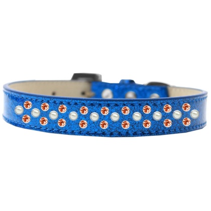 Sprinkles Ice Cream Dog Collar Pearl and Orange Crystals Size 12 Blue