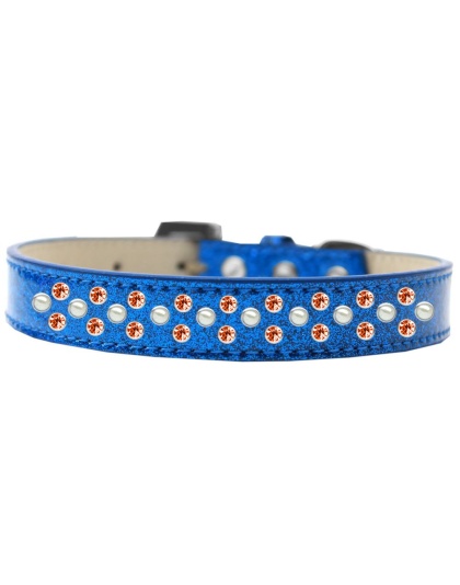 Sprinkles Ice Cream Dog Collar Pearl and Orange Crystals Size 12 Blue