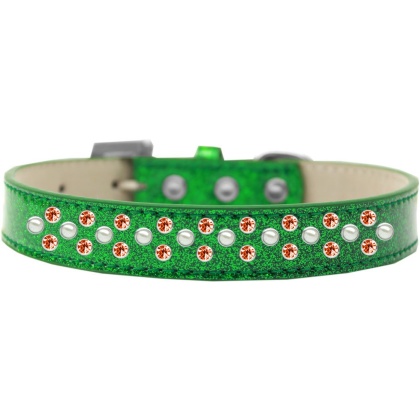 Sprinkles Ice Cream Dog Collar Pearl and Orange Crystals Size 12 Emerald Green