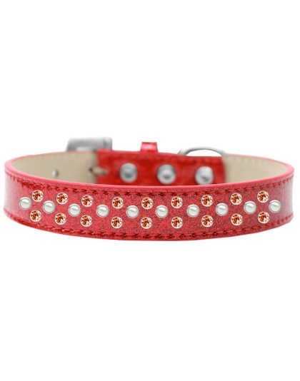 Sprinkles Ice Cream Dog Collar Pearl and Orange Crystals Size 12 Red