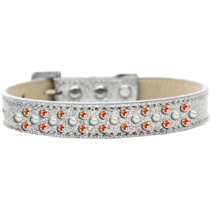 Sprinkles Ice Cream Dog Collar Pearl and Orange Crystals Size 12 Silver