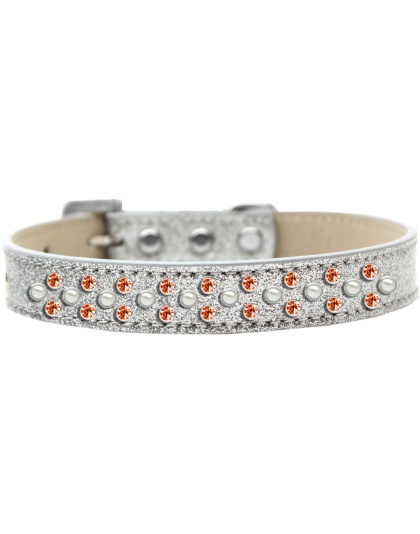 Sprinkles Ice Cream Dog Collar Pearl and Orange Crystals Size 12 Silver