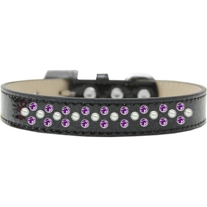 Sprinkles Ice Cream Dog Collar Pearl and Purple Crystals Size 12 Black