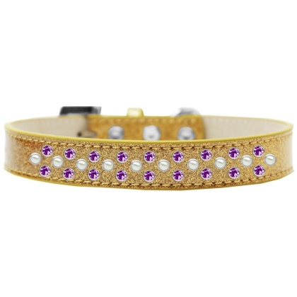 Sprinkles Ice Cream Dog Collar Pearl and Purple Crystals Size 12 Gold