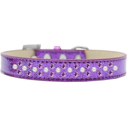 Sprinkles Ice Cream Dog Collar Pearl and Purple Crystals Size 12 Purple