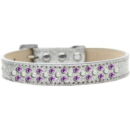 Sprinkles Ice Cream Dog Collar Pearl and Purple Crystals Size 12 Silver