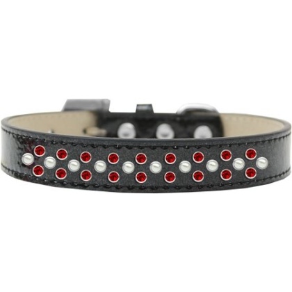 Sprinkles Ice Cream Dog Collar Pearl and Red Crystals Size 12 Black