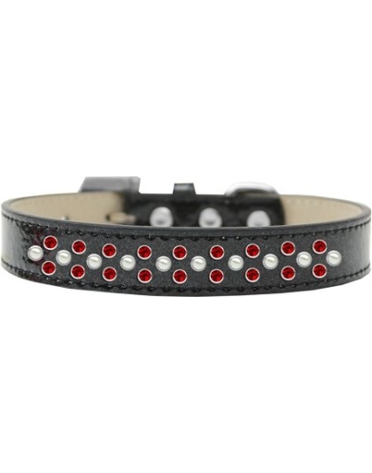 Sprinkles Ice Cream Dog Collar Pearl and Red Crystals Size 12 Black