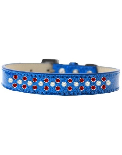 Sprinkles Ice Cream Dog Collar Pearl and Red Crystals Size 12 Blue