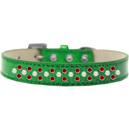 Sprinkles Ice Cream Dog Collar Pearl and Red Crystals Size 12 Emerald Green