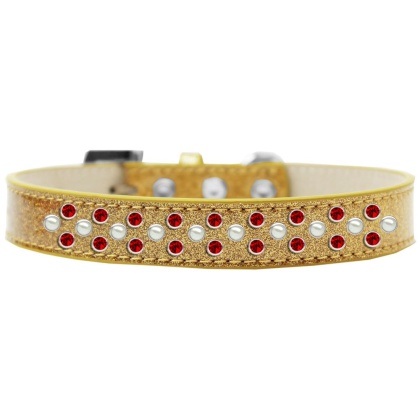 Sprinkles Ice Cream Dog Collar Pearl and Red Crystals Size 12 Gold