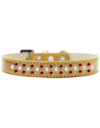 Sprinkles Ice Cream Dog Collar Pearl and Red Crystals Size 12 Gold