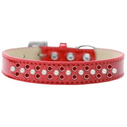 Sprinkles Ice Cream Dog Collar Pearl and Red Crystals Size 12 Red