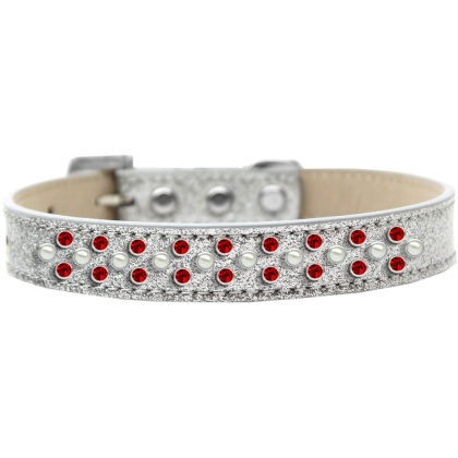 Sprinkles Ice Cream Dog Collar Pearl and Red Crystals Size 12 Silver