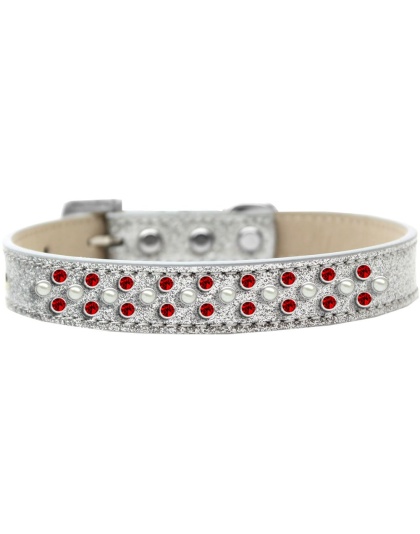Sprinkles Ice Cream Dog Collar Pearl and Red Crystals Size 12 Silver