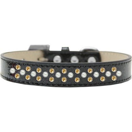 Sprinkles Ice Cream Dog Collar Pearl and Yellow Crystals Size 12 Black