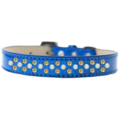 Sprinkles Ice Cream Dog Collar Pearl and Yellow Crystals Size 12 Blue