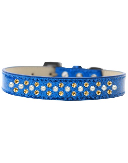 Sprinkles Ice Cream Dog Collar Pearl and Yellow Crystals Size 12 Blue