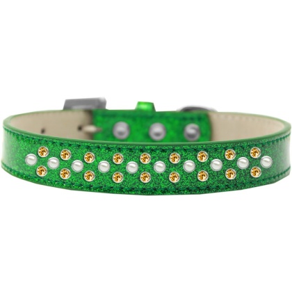 Sprinkles Ice Cream Dog Collar Pearl and Yellow Crystals Size 12 Emerald Green