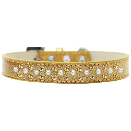 Sprinkles Ice Cream Dog Collar Pearl and Yellow Crystals Size 12 Gold