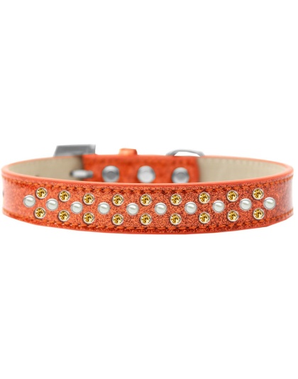 Sprinkles Ice Cream Dog Collar Pearl and Yellow Crystals Size 12 Orange