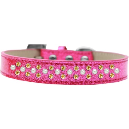 Sprinkles Ice Cream Dog Collar Pearl and Yellow Crystals Size 12 Pink