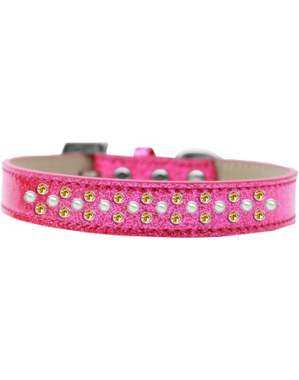 Sprinkles Ice Cream Dog Collar Pearl and Yellow Crystals Size 12 Pink