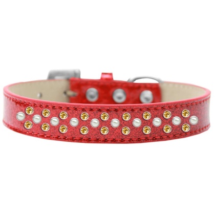 Sprinkles Ice Cream Dog Collar Pearl and Yellow Crystals Size 12 Red