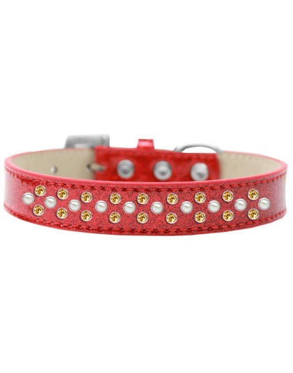 Sprinkles Ice Cream Dog Collar Pearl and Yellow Crystals Size 12 Red