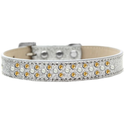 Sprinkles Ice Cream Dog Collar Pearl and Yellow Crystals Size 12 Silver