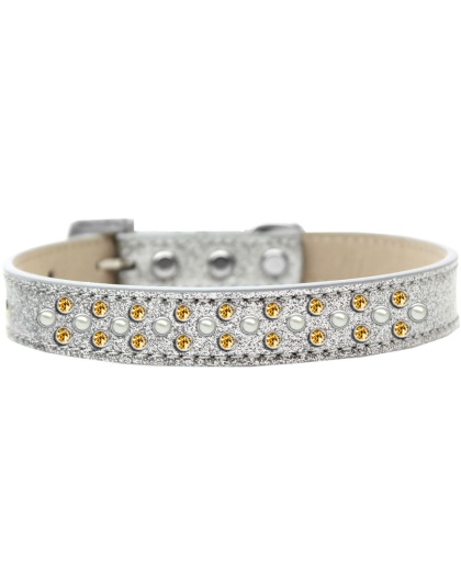 Sprinkles Ice Cream Dog Collar Pearl and Yellow Crystals Size 12 Silver