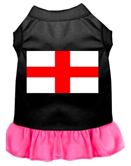 St Georges Cross Screen Print Dress Black with Bright Pink Lg