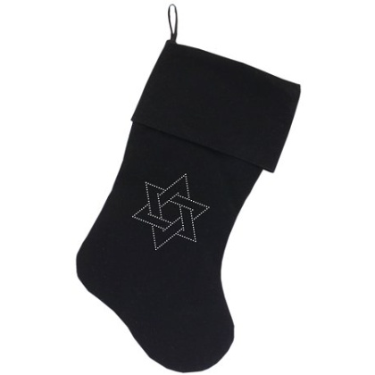 Star of David Rhinestone 18 inch Velvet Christmas Stocking Black