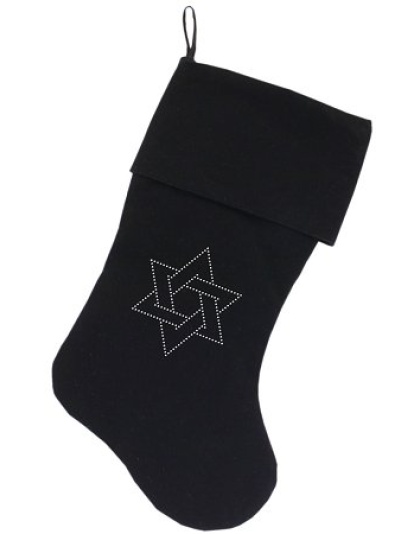 Star of David Rhinestone 18 inch Velvet Christmas Stocking Black