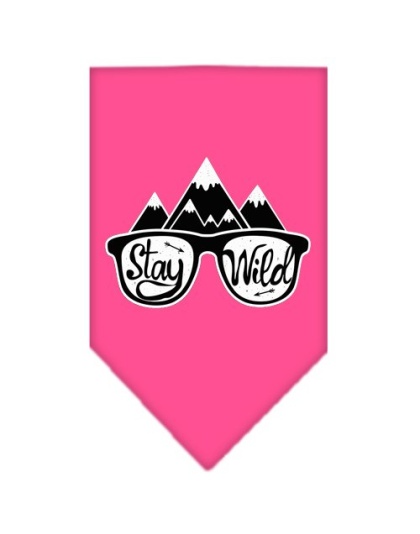 Stay Wild Screen Print Bandana Bright Pink Large