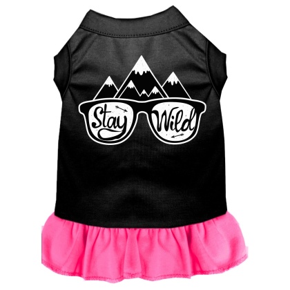 Stay Wild Screen Print Dog Dress Black with Bright Pink Lg