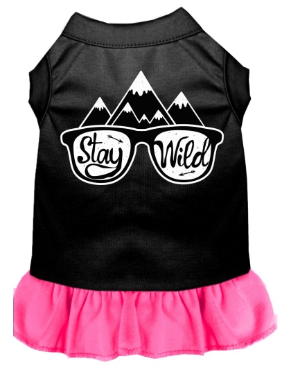 Stay Wild Screen Print Dog Dress Black with Bright Pink Lg