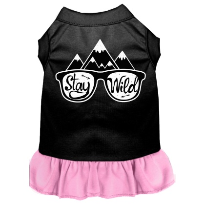Stay Wild Screen Print Dog Dress Black with Light Pink Lg