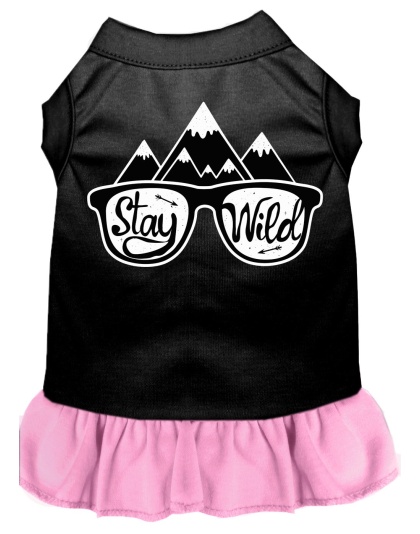Stay Wild Screen Print Dog Dress Black with Light Pink Lg