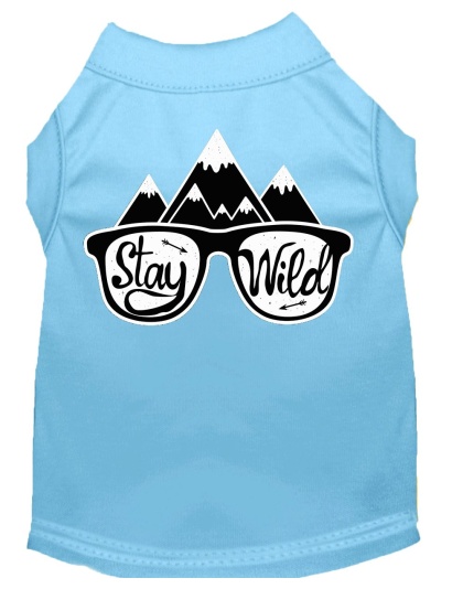 Stay Wild Screen Print Dog Shirt Baby Blue Lg