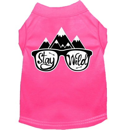 Stay Wild Screen Print Dog Shirt Bright Pink Lg