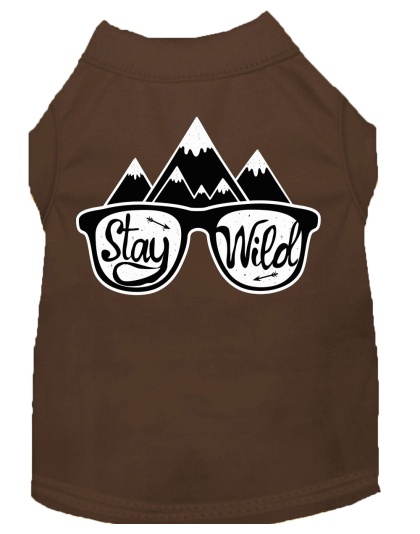 Stay Wild Screen Print Dog Shirt Brown Lg