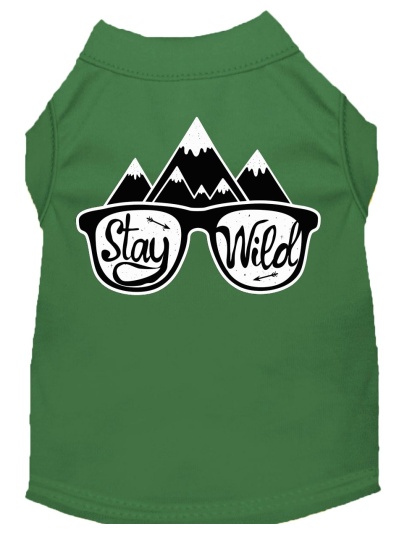 Stay Wild Screen Print Dog Shirt Green Lg