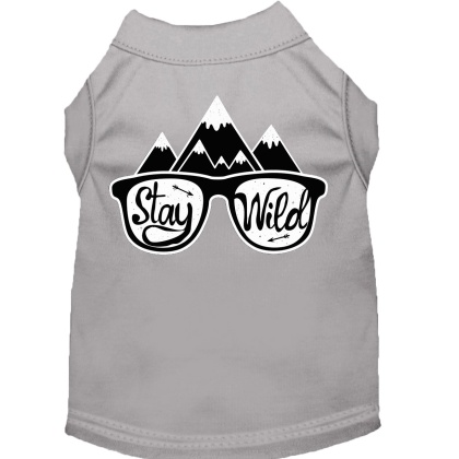 Stay Wild Screen Print Dog Shirt Grey Lg