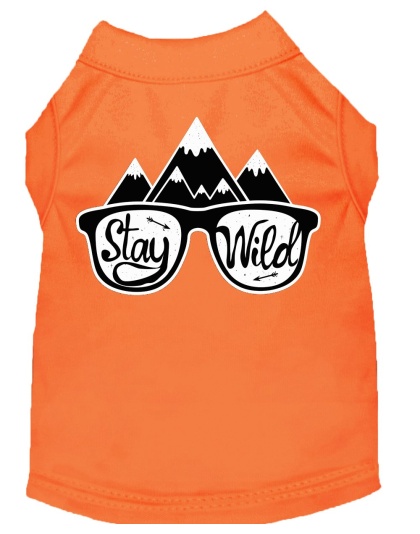 Stay Wild Screen Print Dog Shirt Orange Lg