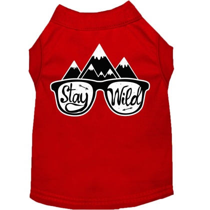 Stay Wild Screen Print Dog Shirt Red Lg